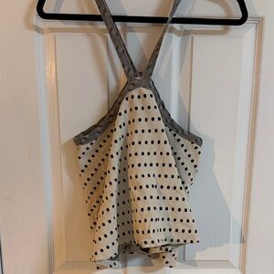 Anthropologie Cream and Gray Polka Halter Crop Top